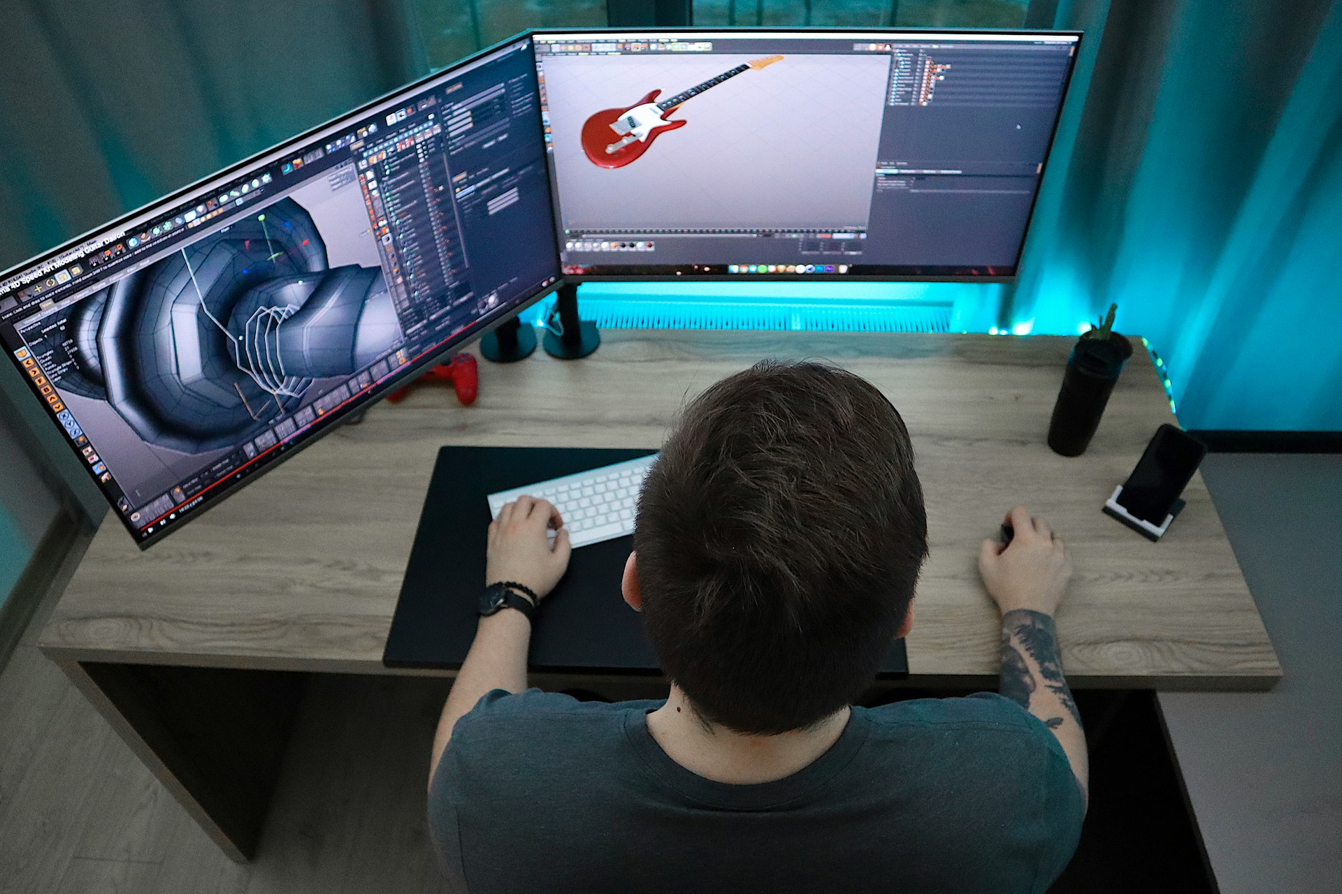 man sitting and using computer